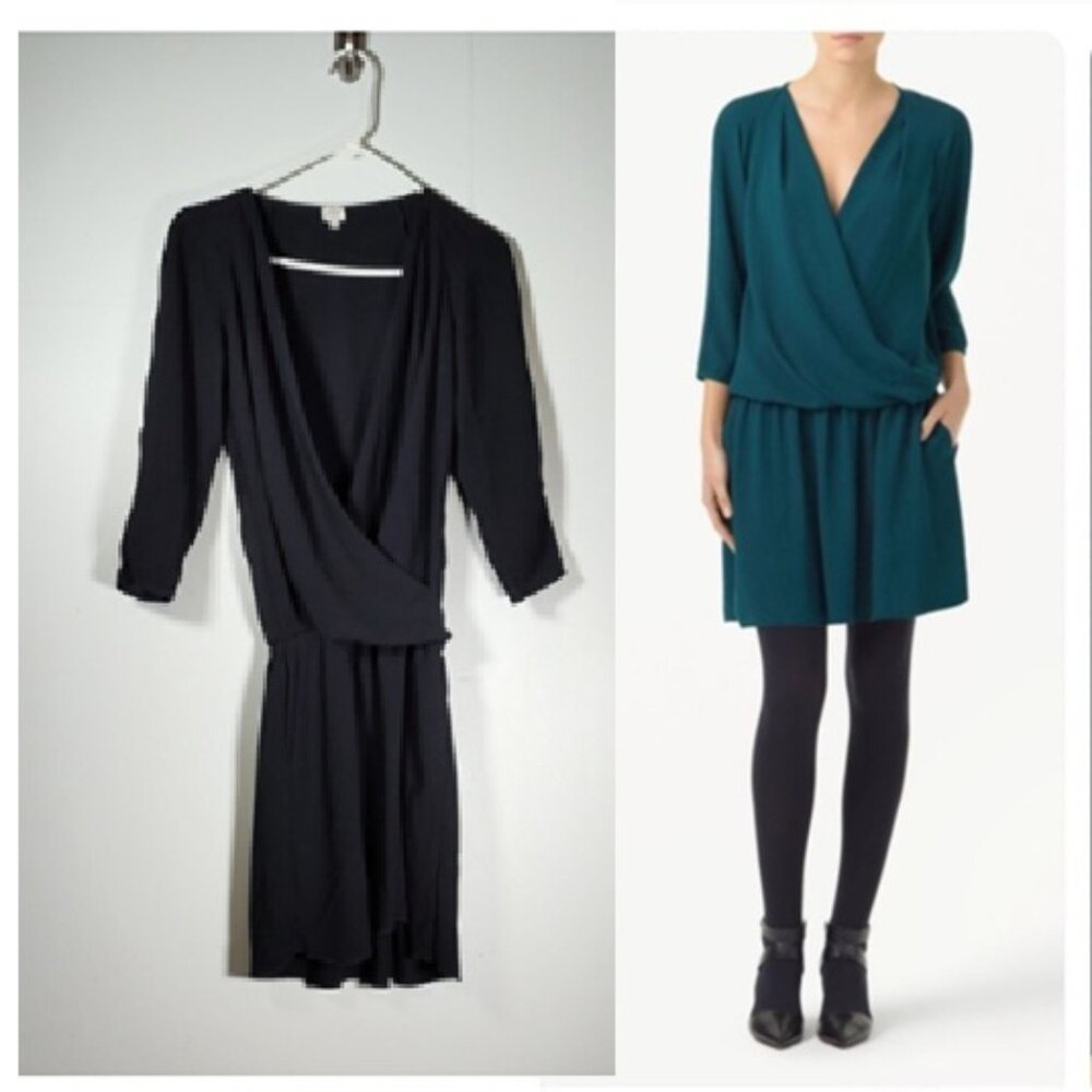 Aritzia Wilfred Rosette Dress black mini with surplice blouson top XXS